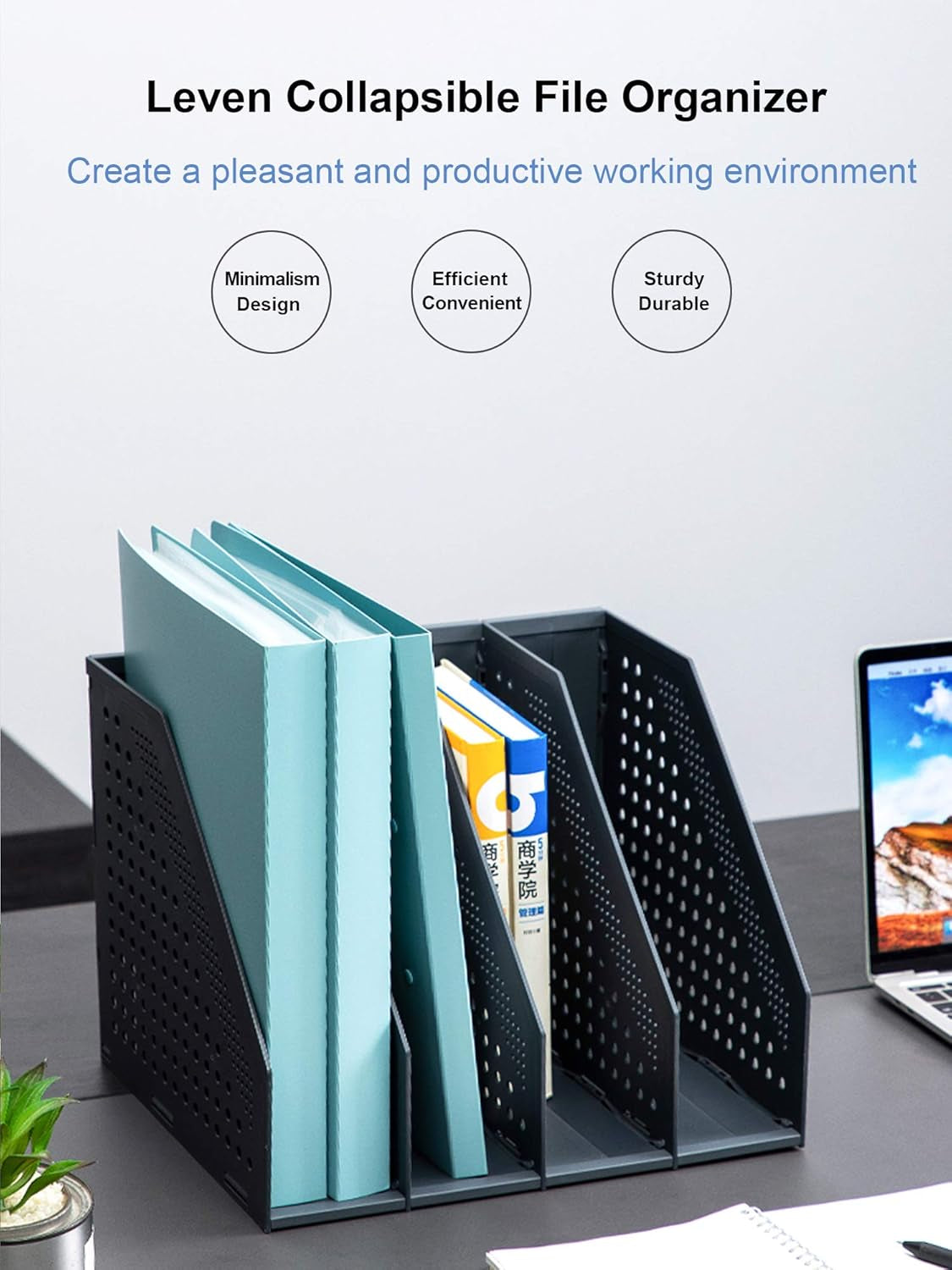 Collapsible Magazine File Holder/Desk Organizer for Office Organization and Storage with 4 Vertical Compartments