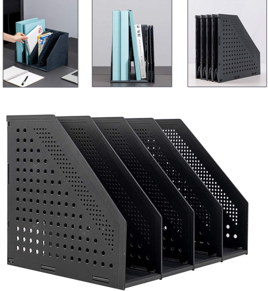 Collapsible Magazine File Holder/Desk Organizer for Office Organization and Storage with 4 Vertical Compartments
